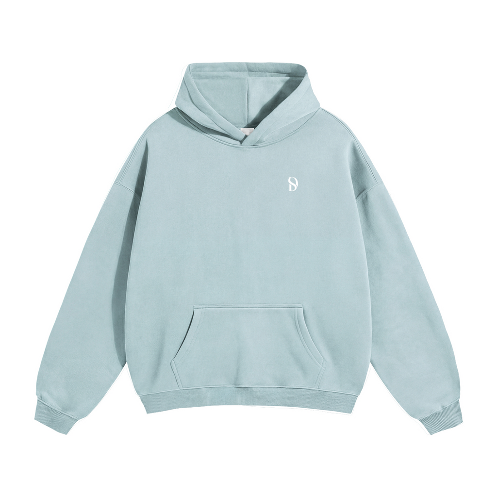 Basic Logo Oversized Fleeced Hoodie - Light Blue