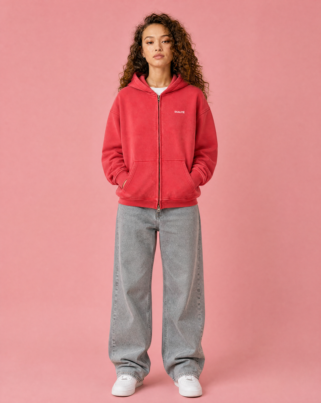 Washed Boxy Zip-Hoodie Washed Red